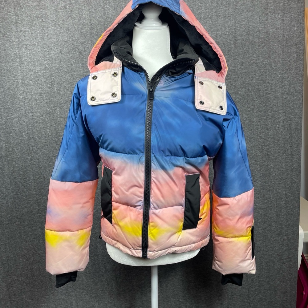 Vibrant Topshop Blue and Pink Color Block Puffer Jacket Sz 2 NWOT
